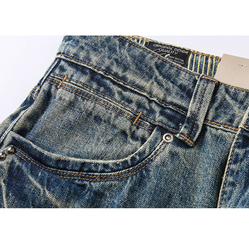 13.5 oz 100% cotton washed old straight jeans