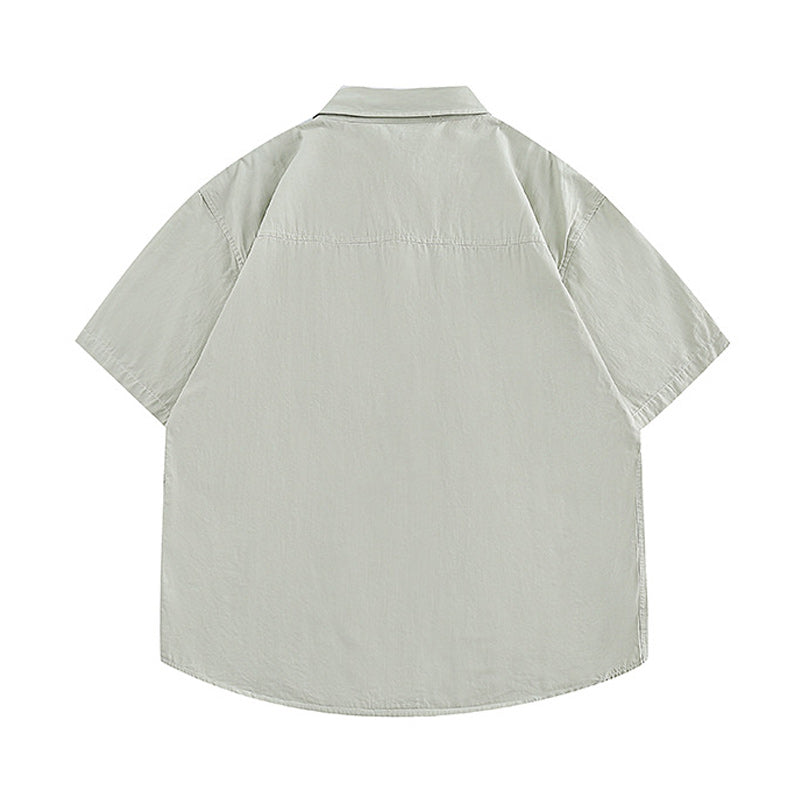 Checkered pocket work short-sleeved shirt