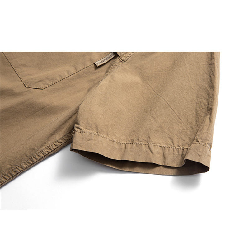 Solid color multi-functional pocket work short sleeve shirt