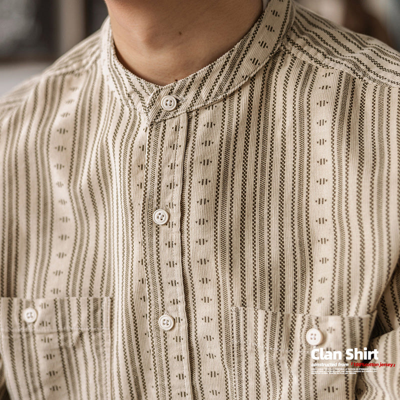 Ethnic Stripe Corduroy Henley Shirt