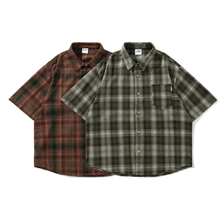 Dyed over-checked short-sleeved shirt