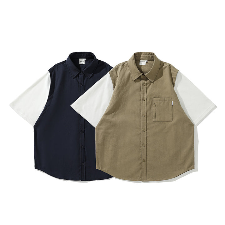 Faux layered cotton short sleeve shirt
