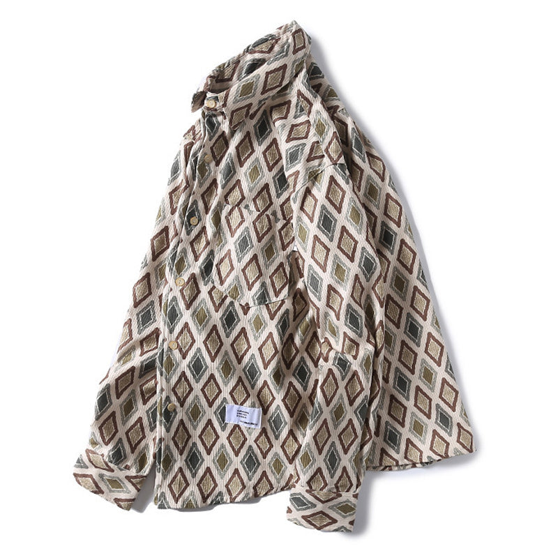 Geometric Print Corduroy Long Sleeve Shirt