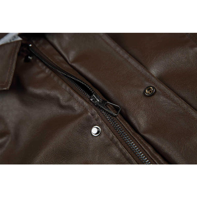 Classic American casual plain PU leather jacket