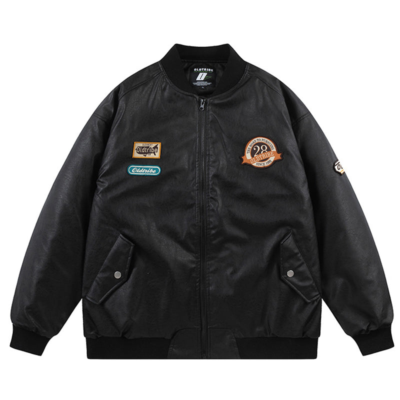Men's Winter PU Leather Baseball Jacket, Loose Fit, Cold Weather, Windproof, and Warm, Stand-Up Collar