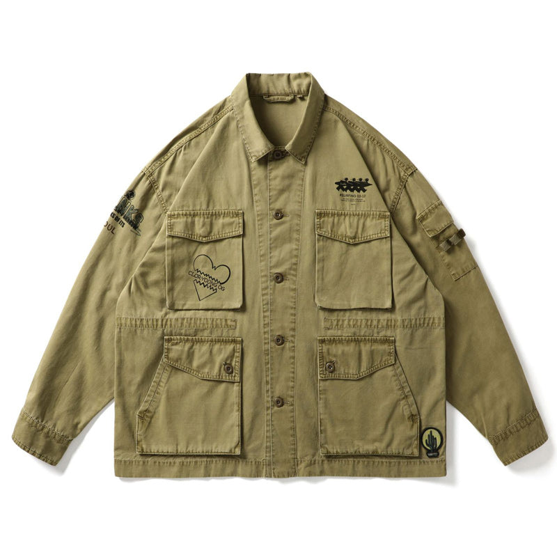 Multi-pocket American casual print jacket