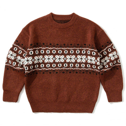 Ethnic casual knit sweater with round neck
