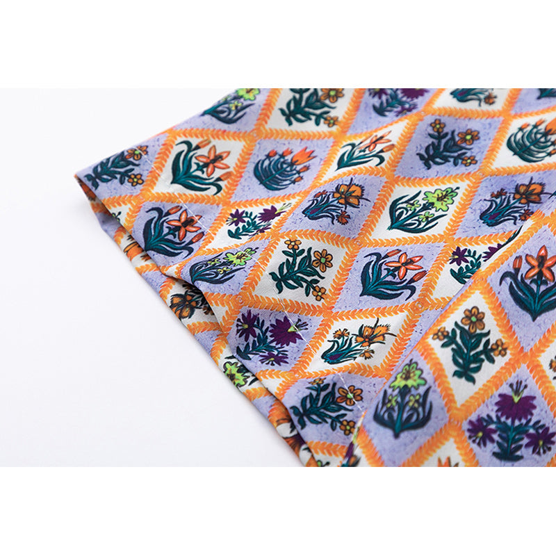 Retro Floral Diamond Short Sleeve Aloha Shirt
