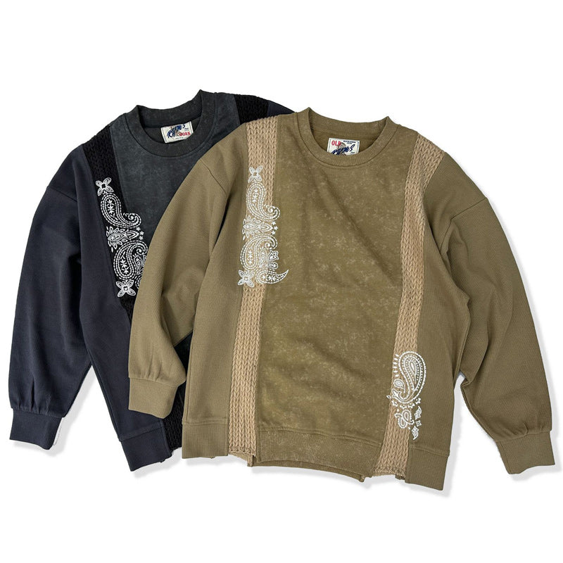 Reconstructed Paisley Embroidered Cable Knit Combi Sweatshirt