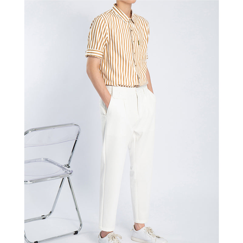 Three-color classic striped work short-sleeved shirt