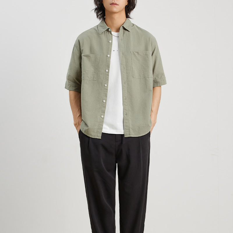 Fashionable simple plain pocket short sleeve shirt