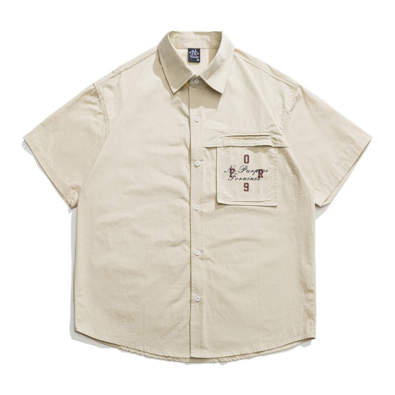 Printed pocket plain work short sleeve shirt