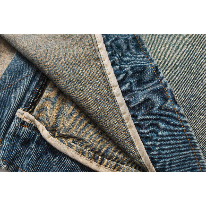 Stand collar washed denim embroidered jacket