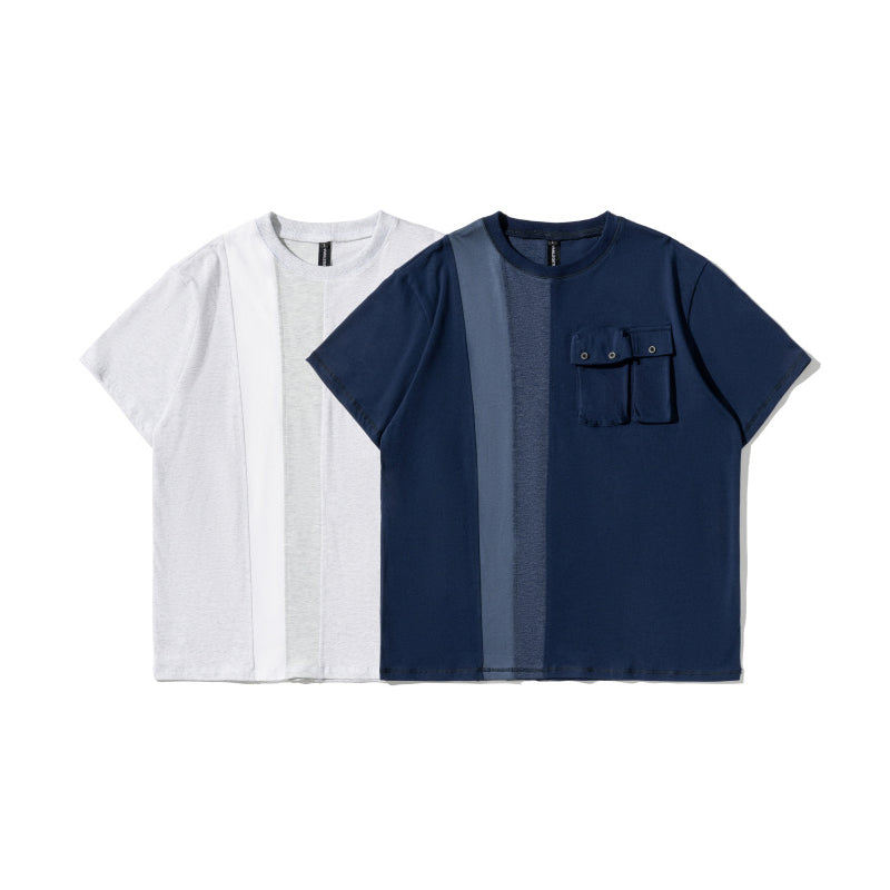 Color-block mountain T-shirt with functional pocket