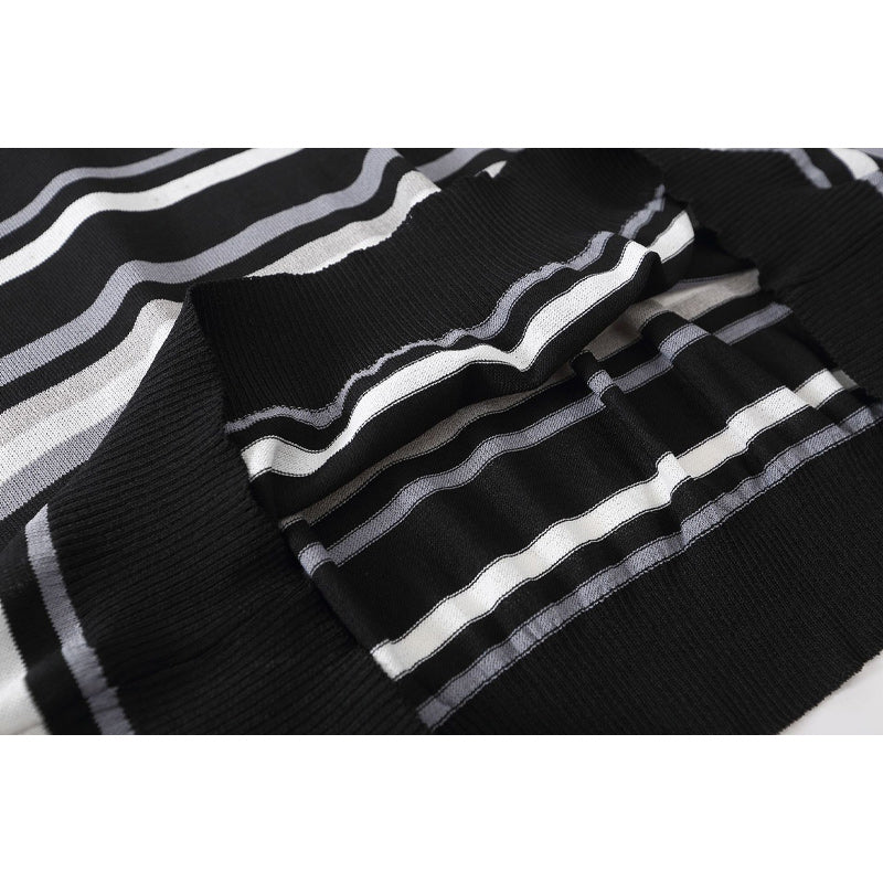 Retro Striped Stockinette Knit Polo Shirt
