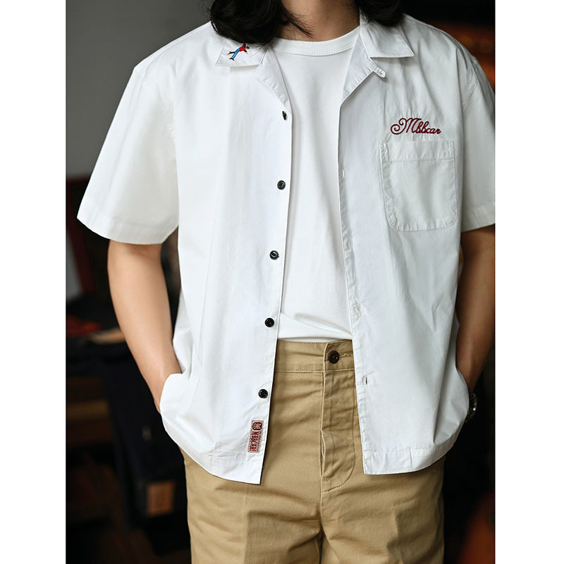 Chain Retro Embroidered Bowling Short Sleeve Open Collar Shirt