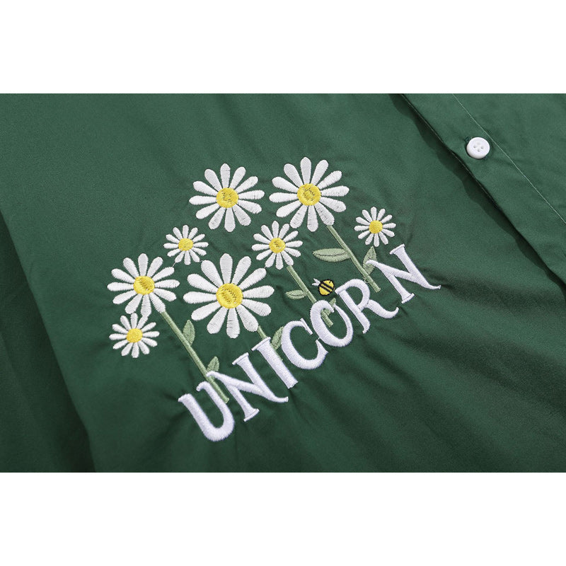 Summery embroidered floral retro short sleeve shirt