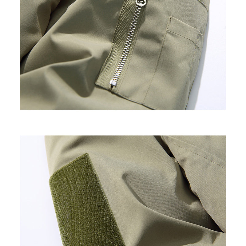 Down jacket with stand collar and zipper, casual, solid color coat