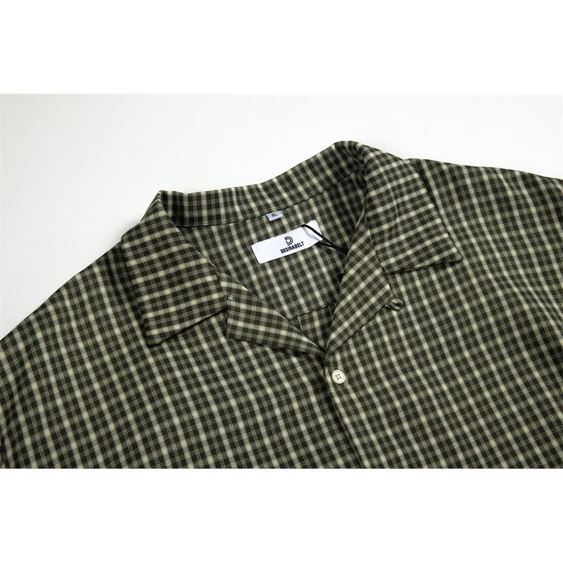 Classic Cuban check pattern work short-sleeved shirt