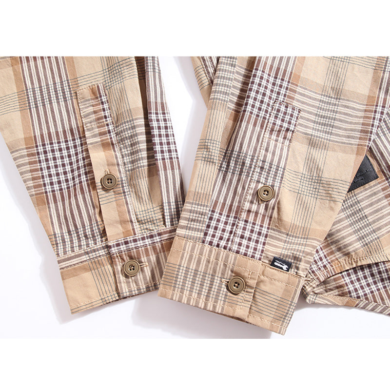 Classic cotton check pattern long sleeve shirt