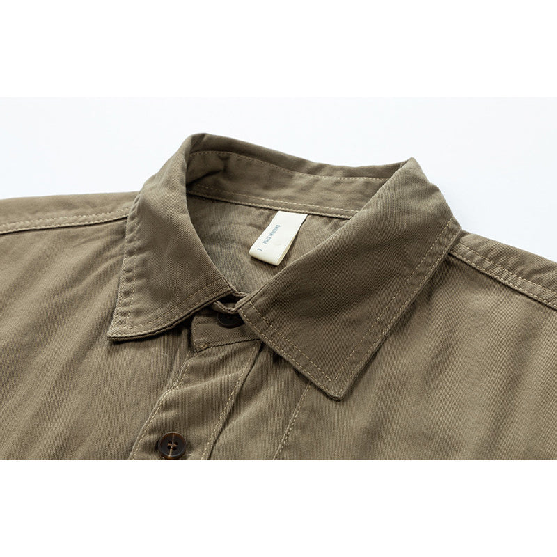 Retro plain large pocket work short sleeve shirt