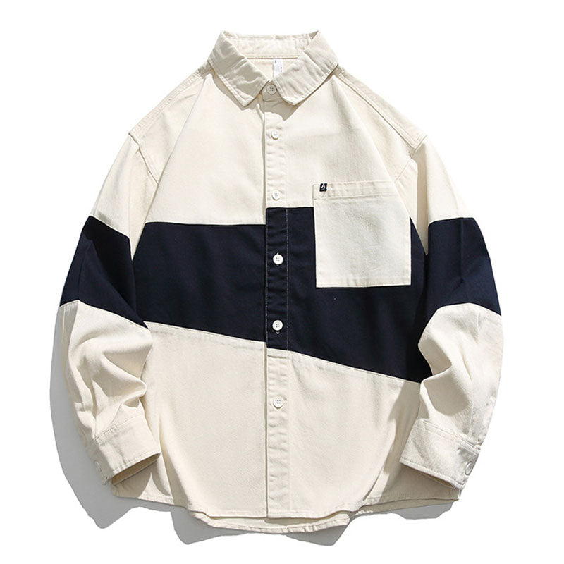 Retro-style pocket long-sleeved shirt