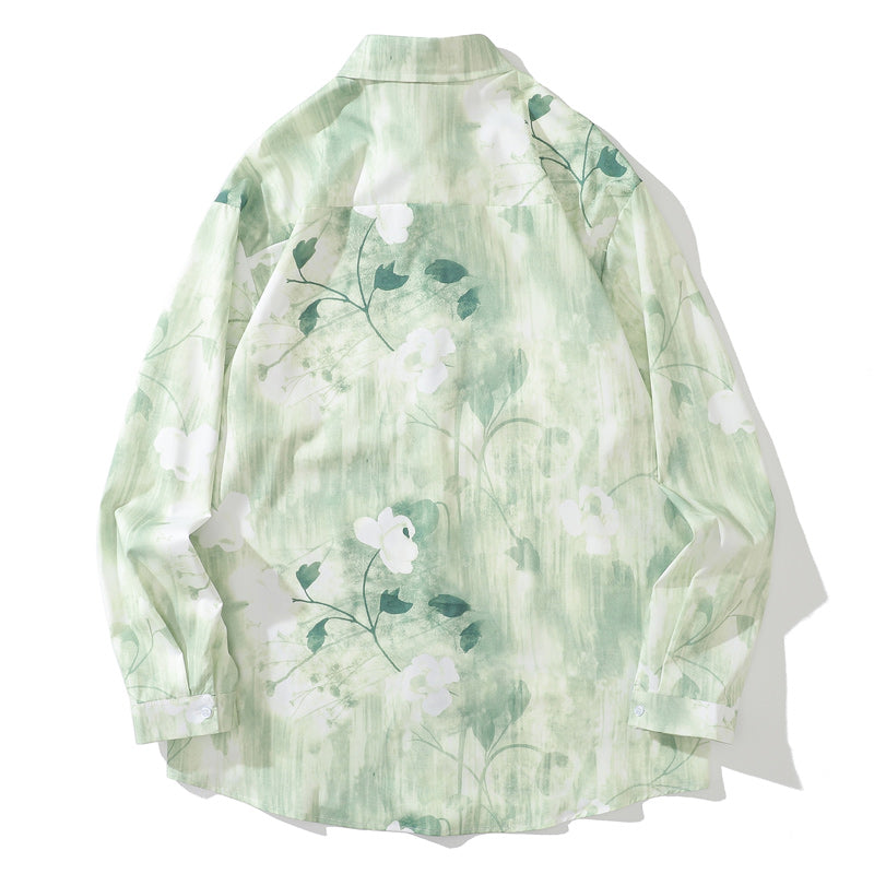 "White Rose" all-over print long-sleeved fresh shirt