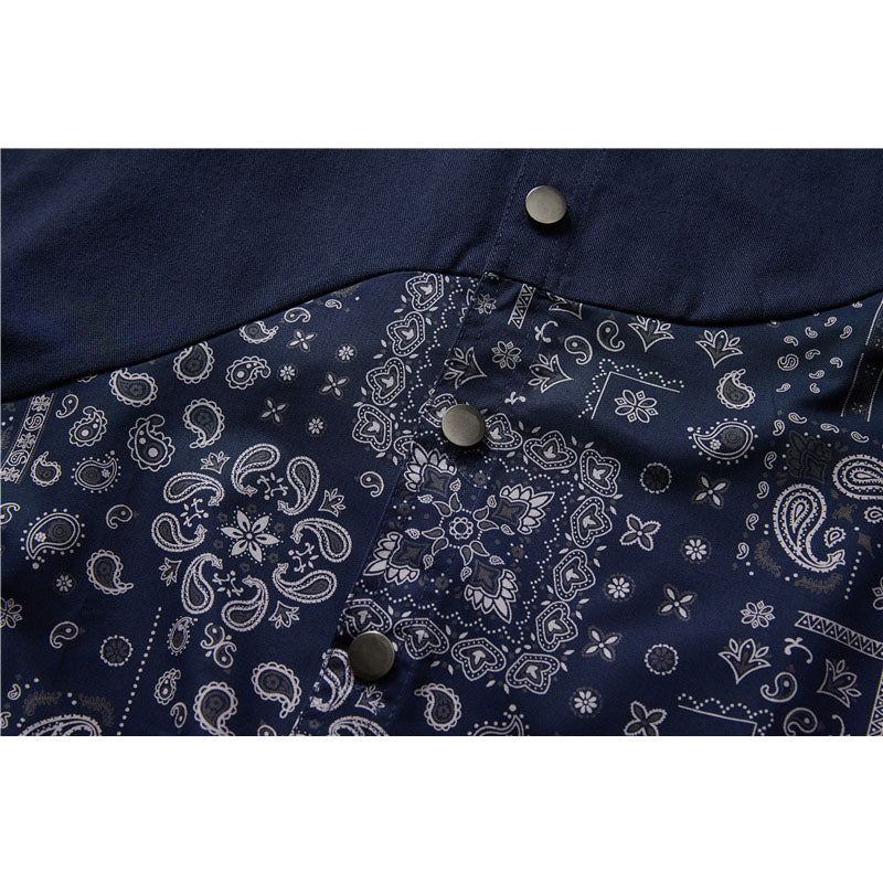 エスニック風 イレギュラー 切替 カシューナッツ 花柄 シャツ