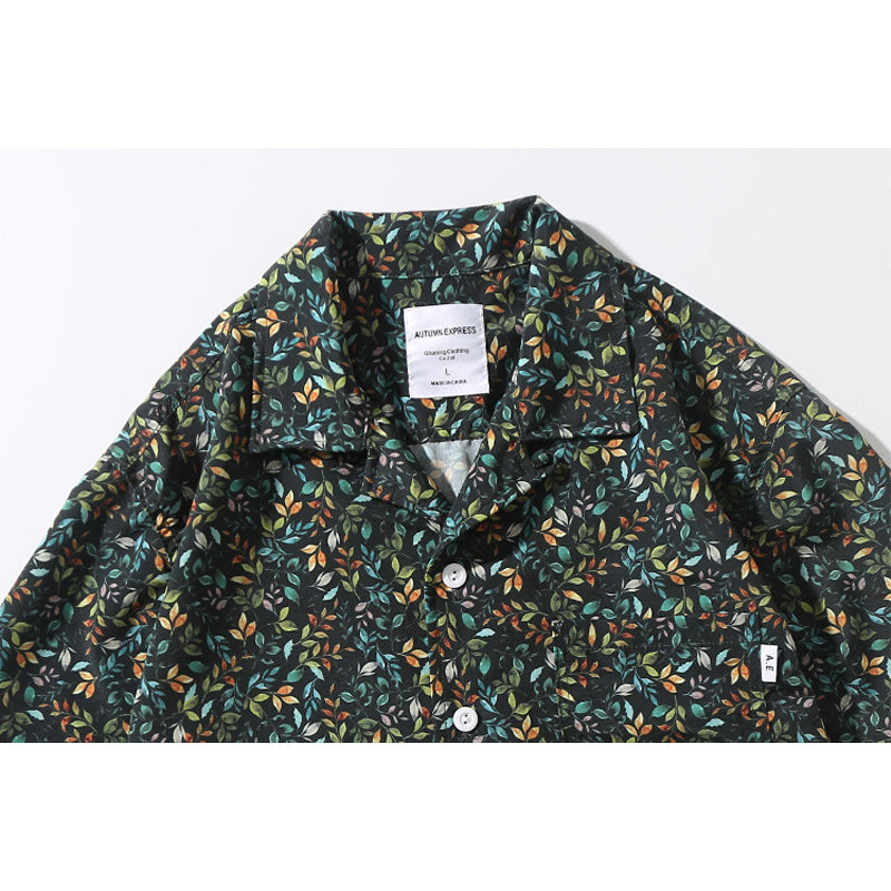 Branch and leaf print aloha shirt