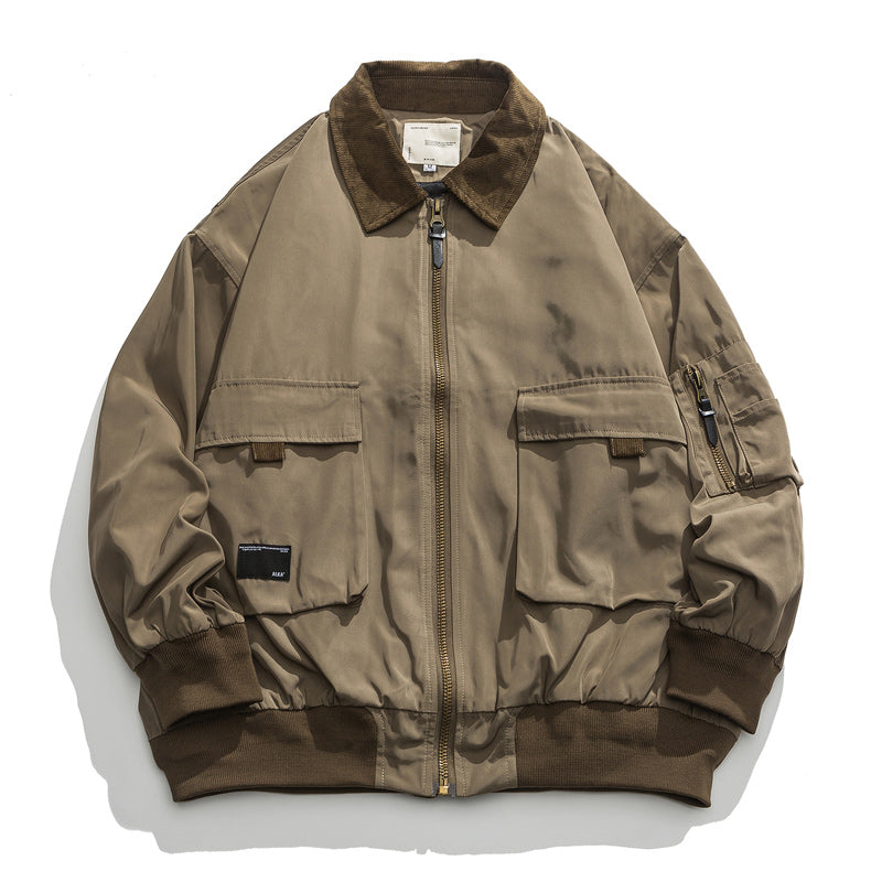 Corduroy neck large pocket jacket