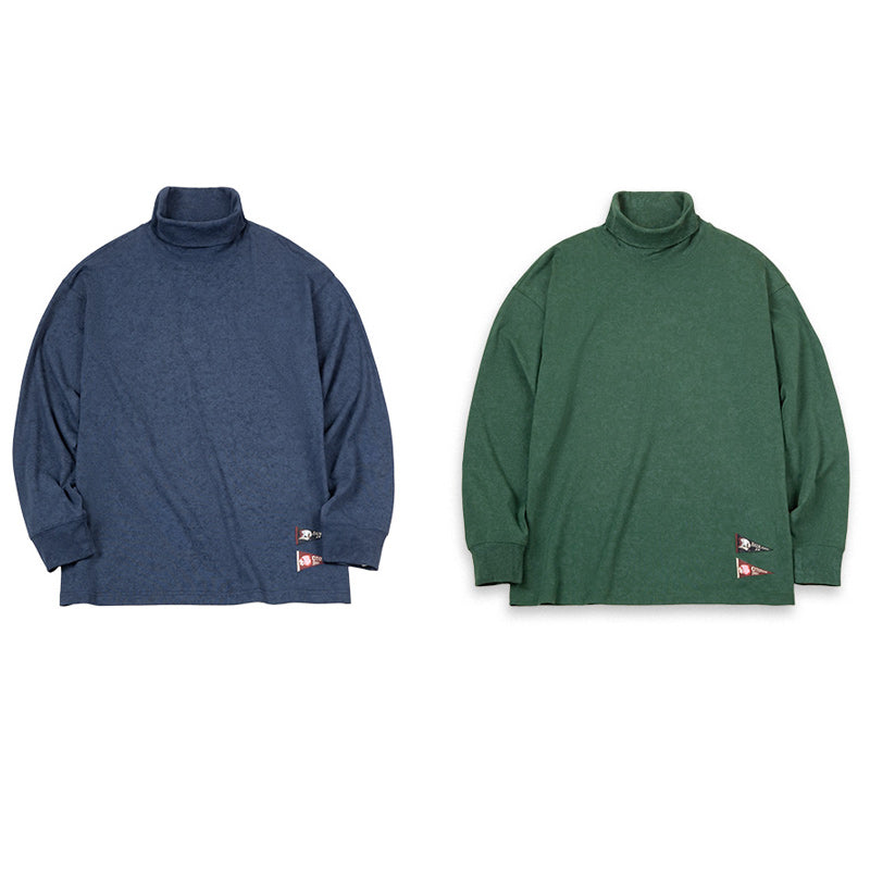 レトロ無地ハイネック長Tシャツ