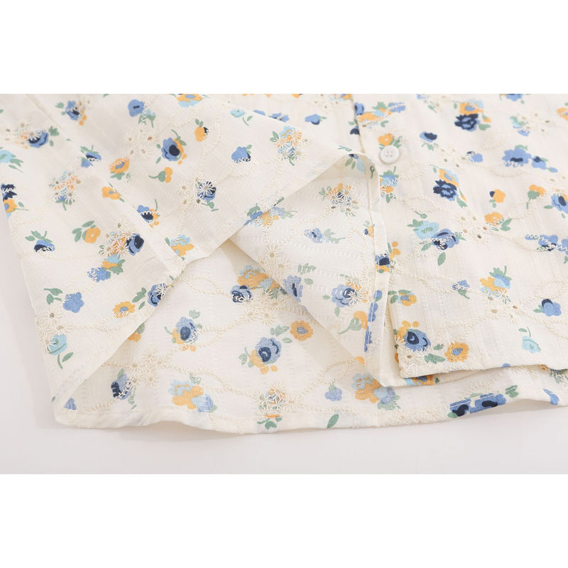 Retro small floral print long sleeve shirt