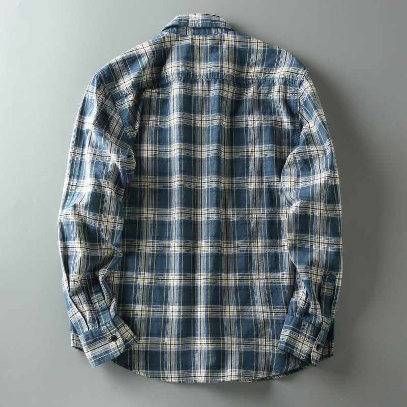 Yarn-dyed tartan check work shirt