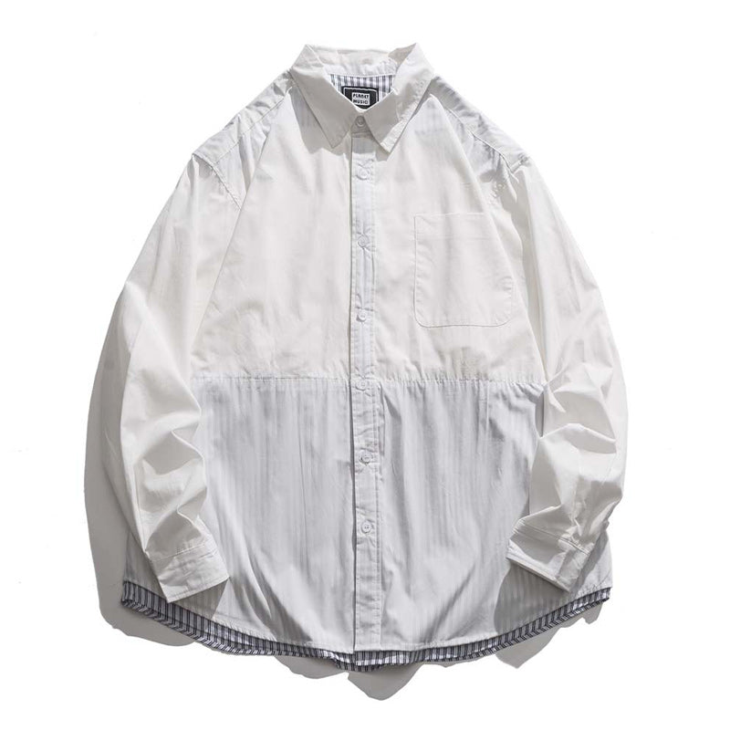 Striped plain long-sleeved shirt