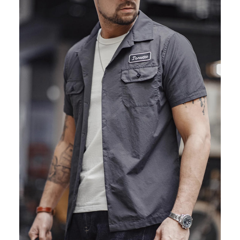Embroidered tag double pocket work shirt