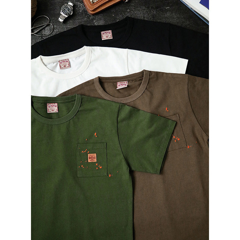 Pocket cotton tee with cowhide tag