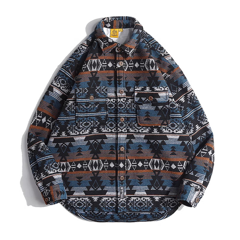 NAVAJO all-over print wool-blend tweed overshirt with elbow patches