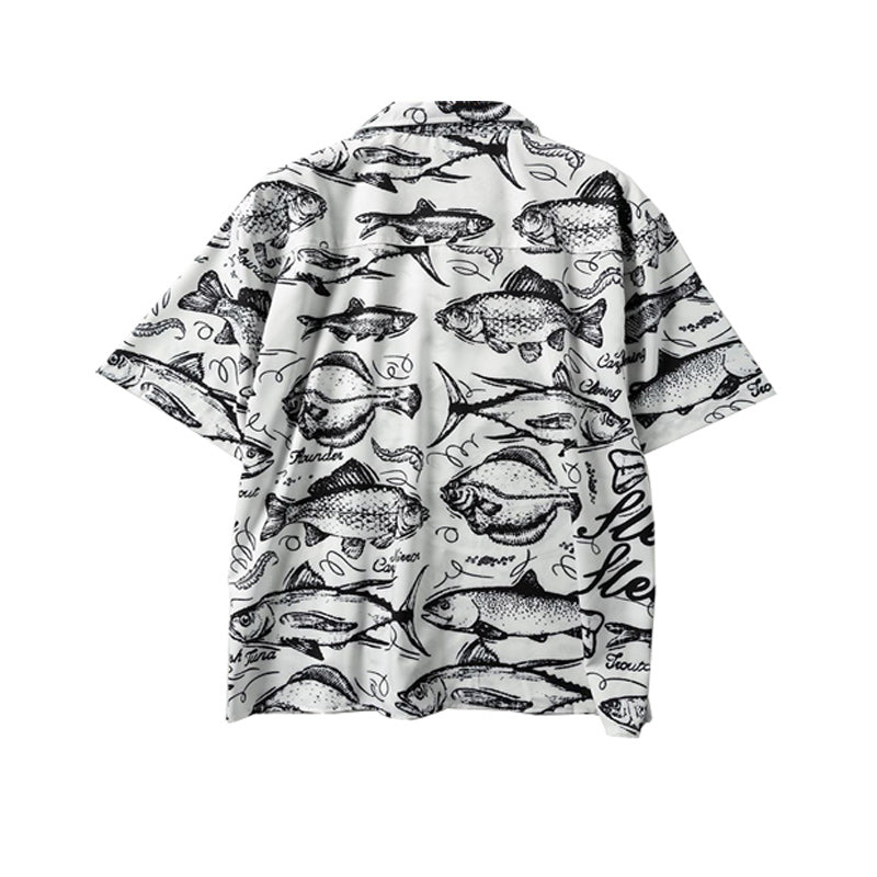 Retro "fish" all-over print aloha shirt