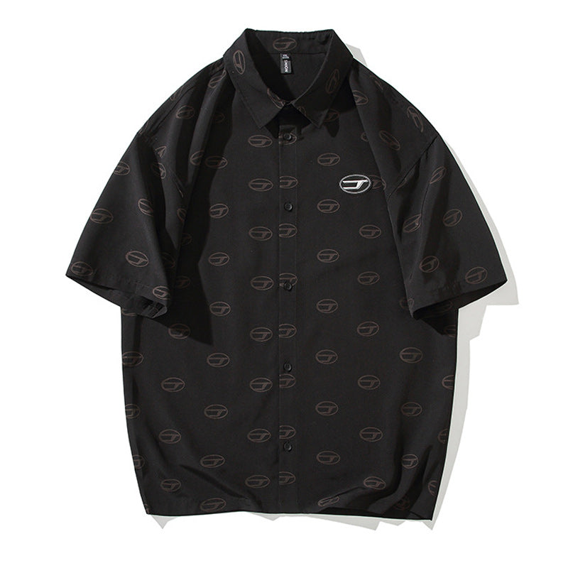 Simple retro short-sleeved print shirt