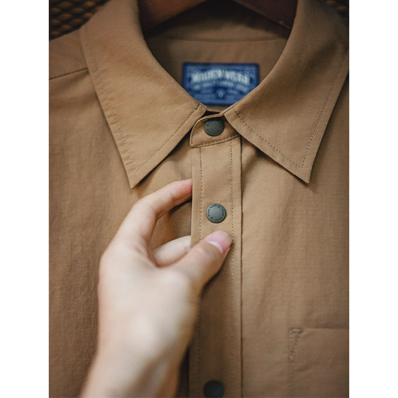 Water-repellent checked Taslon fabric work shirt