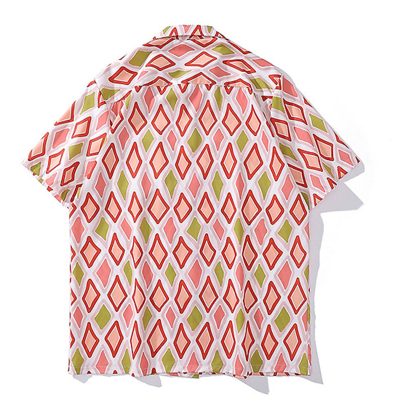 Cuban color geometric pattern aloha shirt