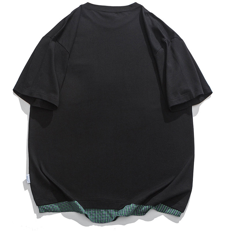 夏新作 フェイクレイヤード チェック Tシャツ