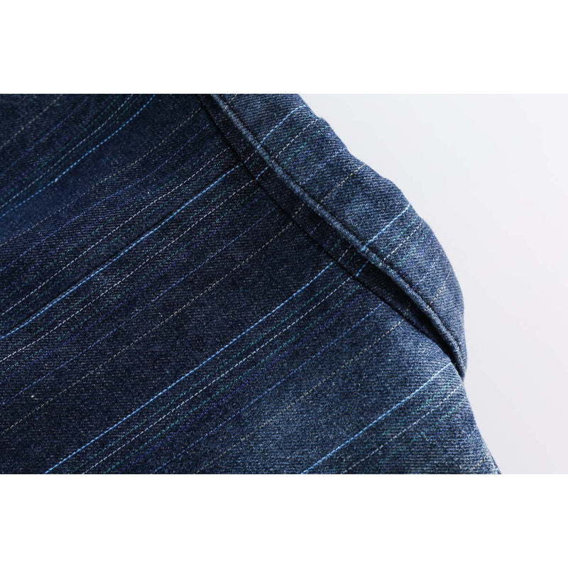 Gradient Washed Striped Stitch Denim Tailored Jacket