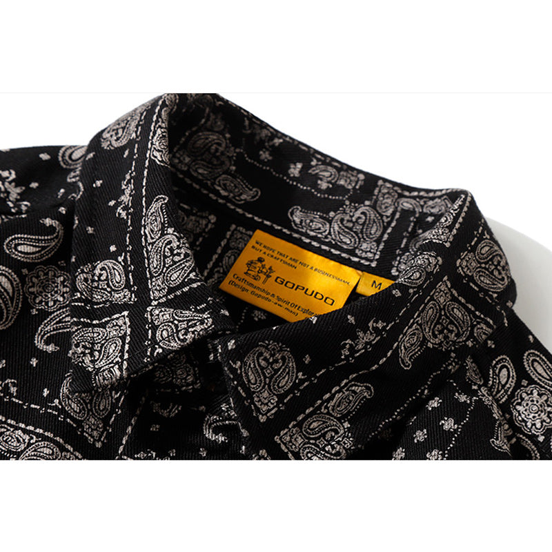 Elbow patch paisley print work shirt