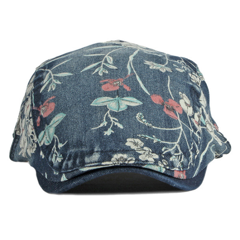 Ethnic print washed denim cap
