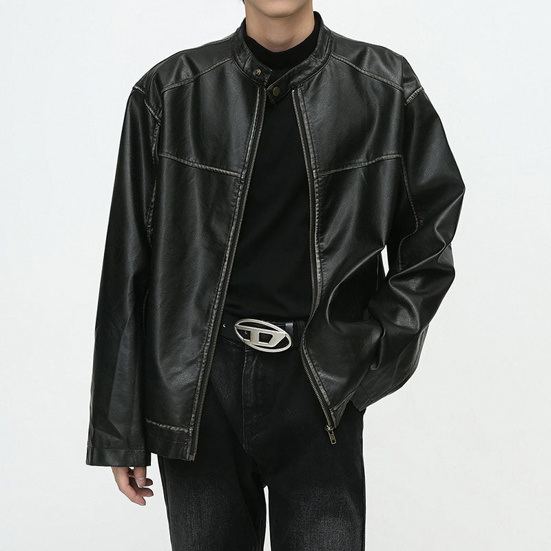 American casual retro washed PU leather jacket
