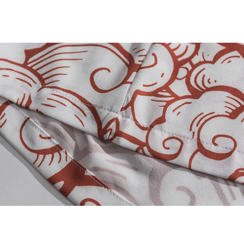 Cuban color "Wave" all-over print aloha shirt, short sleeves