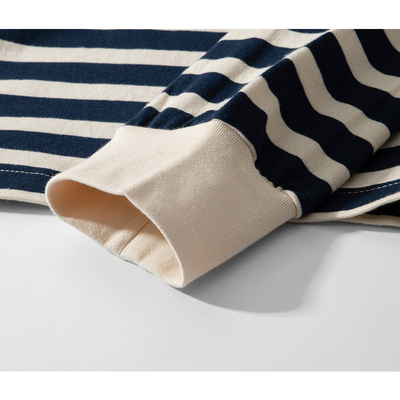 Striped Henley neck long sleeve tee