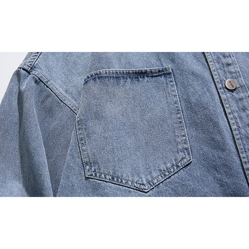 American casual denim pocket long sleeve shirt