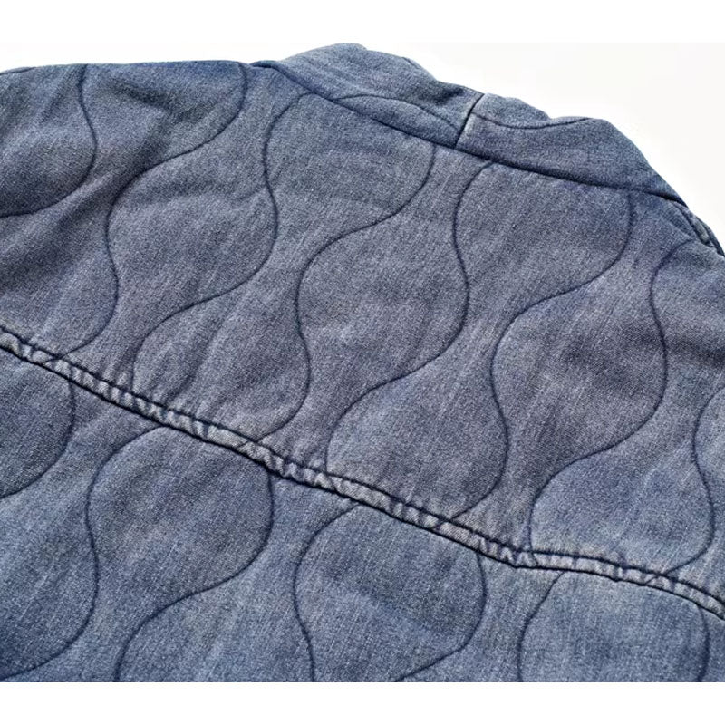 Casual denim hanten jacket with padding, loose cargo down jacket